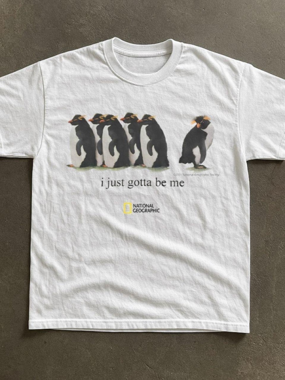 Gildan White Tee with Penguin Graphic and Slogan